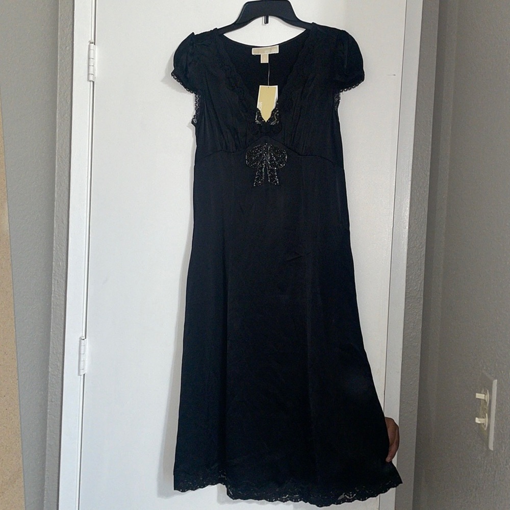Michael kors Vneck black gown dress lace trim